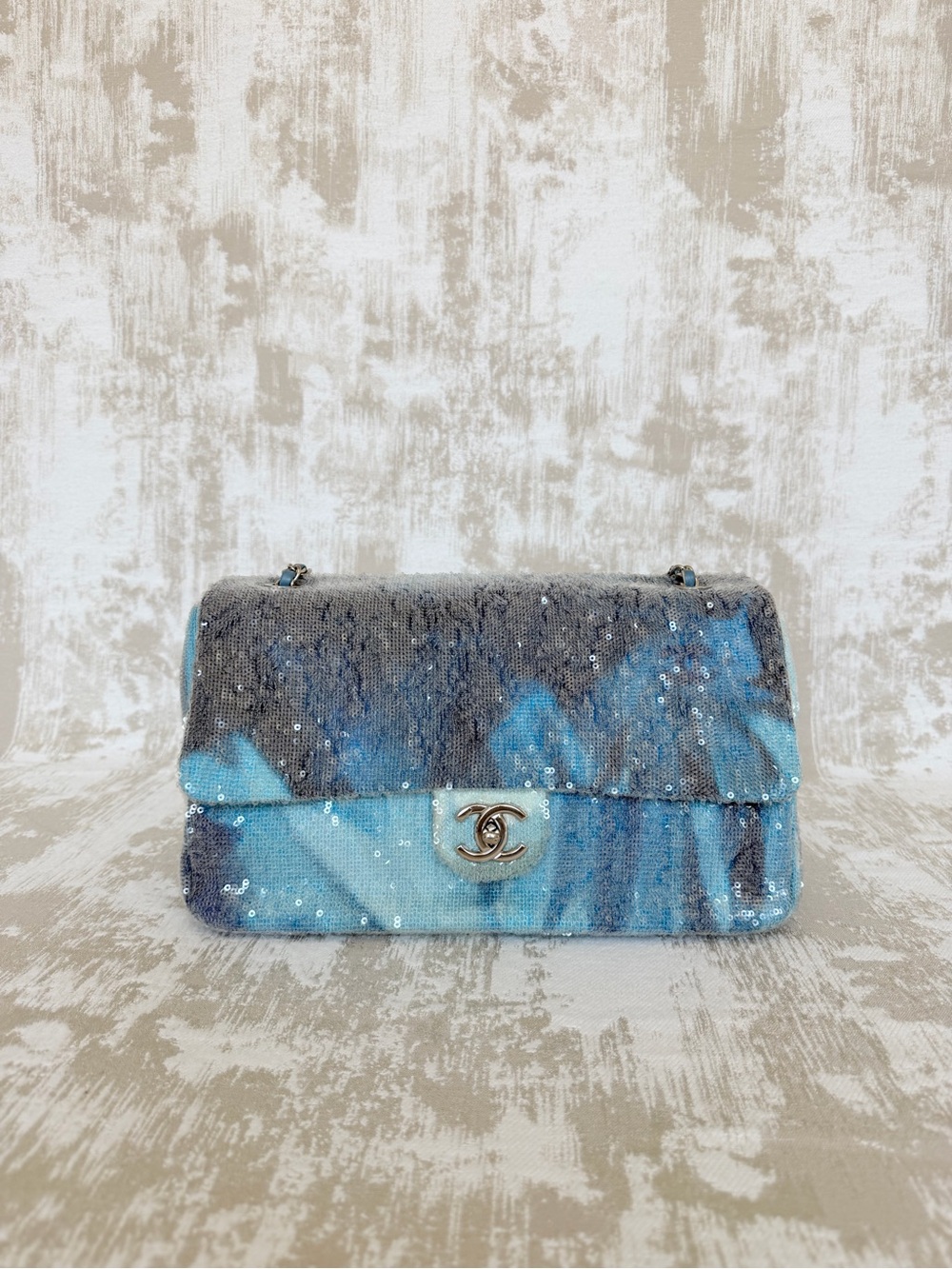 CHANEL Blue Sequined lambskin Jumbo Flap Bag